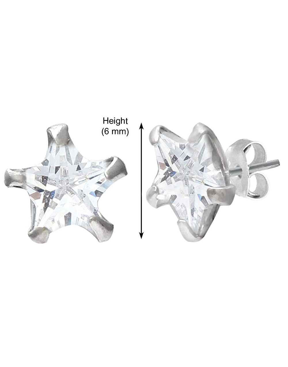 Pair of Star shape 4mm Single White Cubic Zircon (CZ) Stone Solitaire Stud 925 Silver Earrings