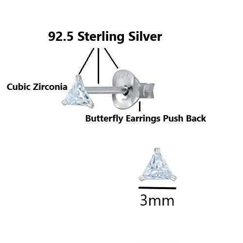 Pair of Triangle shape 3mm White Cubic Zircon (CZ) Stone Solitaire Unisex Stud Earrings