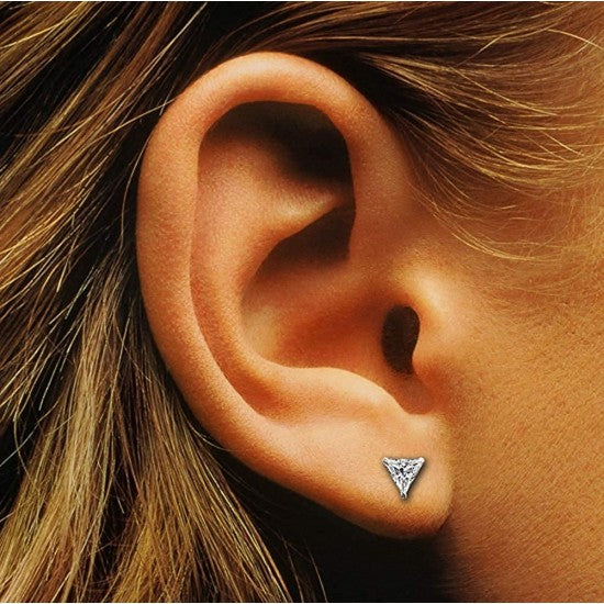 925 Sterling Silver pair of Triangle shape 6mm White Cubic Zircon (CZ) Stone Unisex Stud Earrings