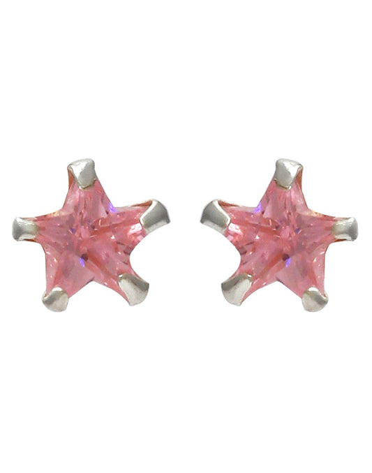 Pair of Star shape 6mm Pink Cubic Zircon (CZ) Stone Solitaire Stud Earrings