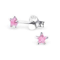 Pair of Star shape 6mm Pink Cubic Zircon (CZ) Stone Solitaire Stud Earrings