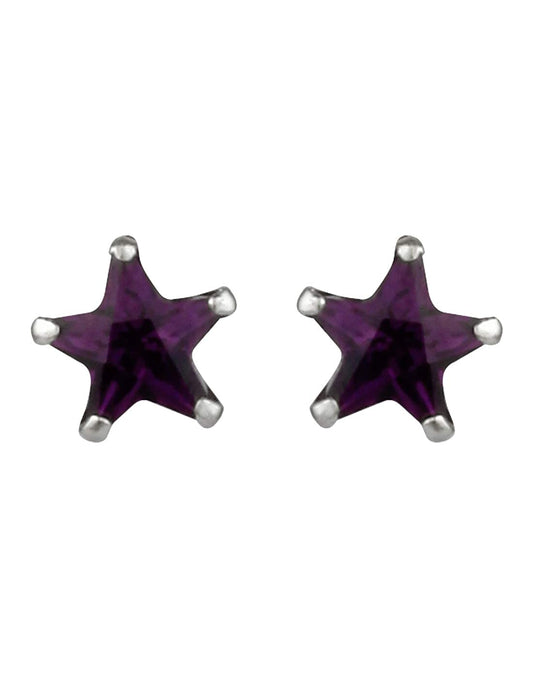 Pair of Star shape 6mm Purple Cubic Zircon (CZ) Stone Solitaire Stud Earrings