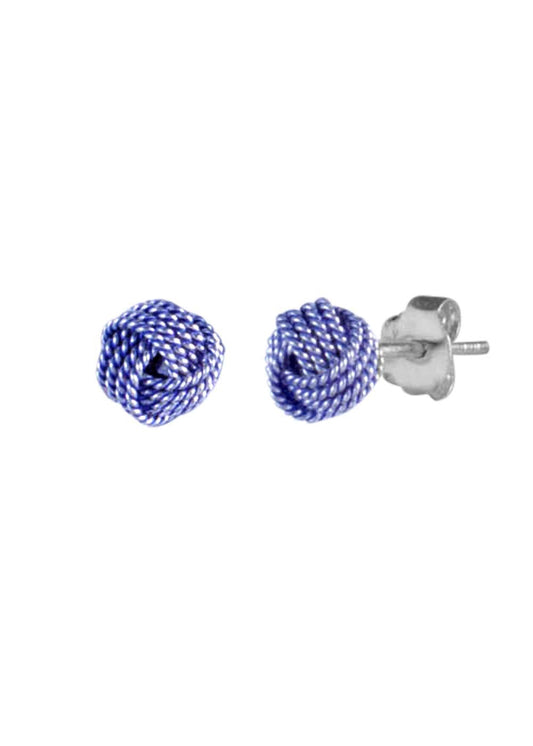 Blue Enamel 92.5  Sterling Silver Twisted Knot stud Earrings