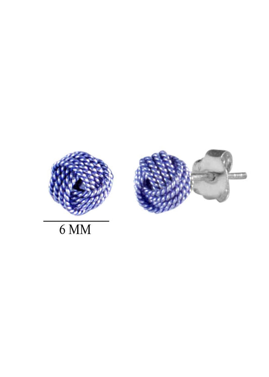 Blue Enamel 92.5  Sterling Silver Twisted Knot stud Earrings