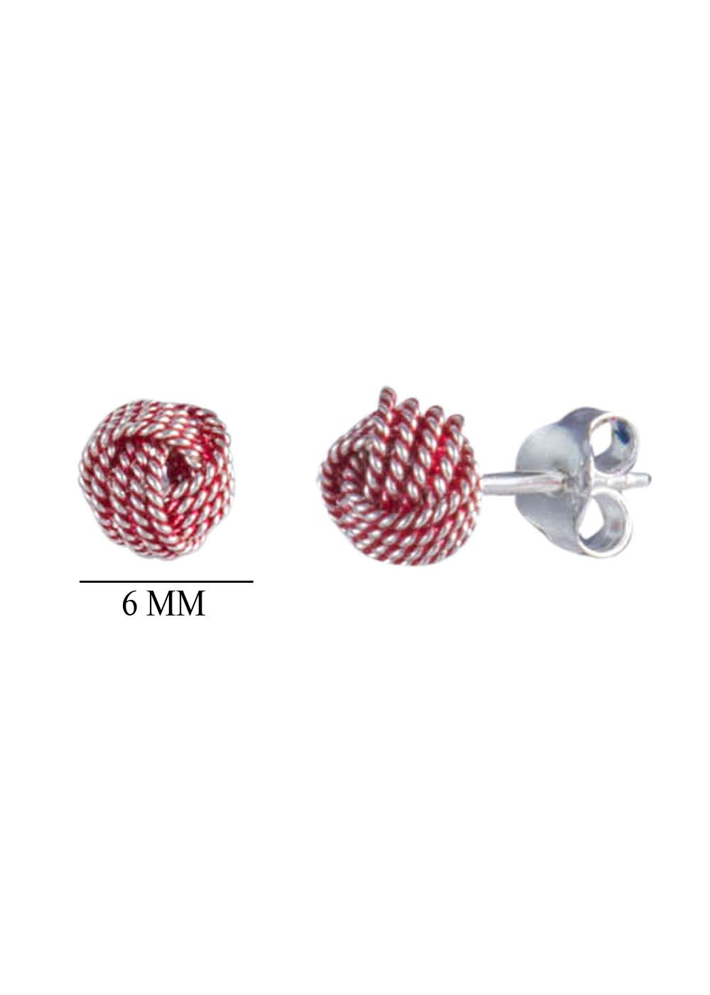 Red Enamel 92.5 Sterling Silver Twisted Knot stud Earrings