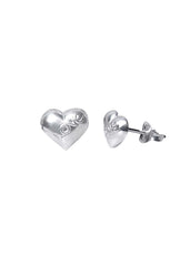 Stylish Heart Shaped 92.5 Sterling Silver Stud with LOVE Engraved