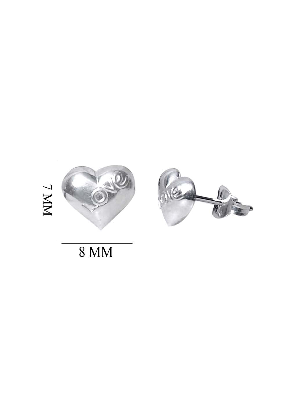 Stylish Heart Shaped 92.5 Sterling Silver Stud with LOVE Engraved