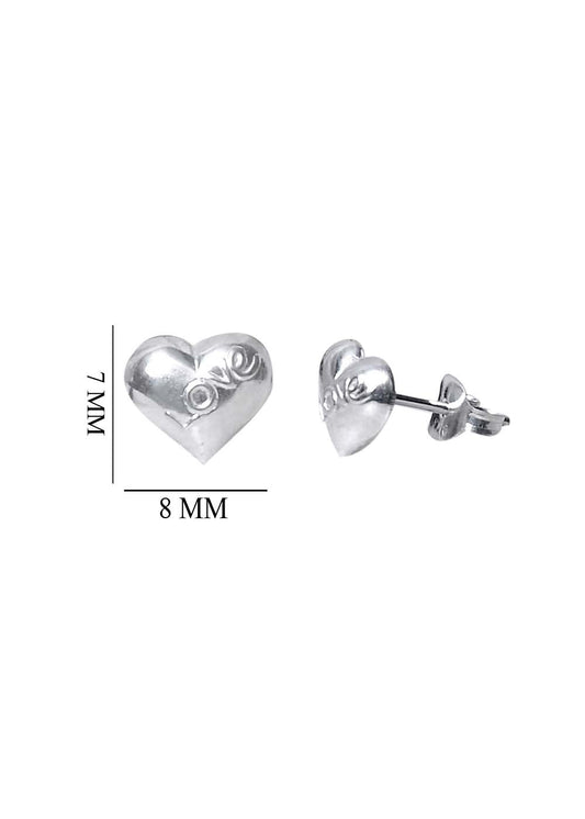 Stylish Heart Shaped 92.5 Sterling Silver Stud with LOVE Engraved