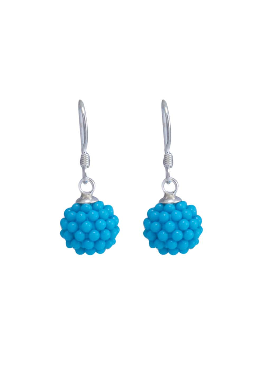 Designer Round Turquoise Micro Pearl Ball with 925 Sterling Silver Ear Wire