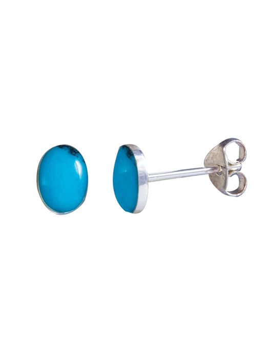 Good Looking Studs in Oval Shape Blue Turquoise and 92.5 Sterling Silver - Default Title - Abhooshan