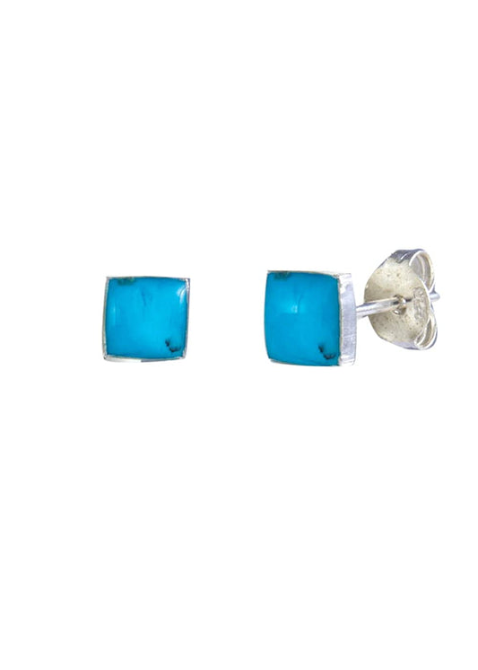 Good Looking Studs in Square Shape Blue Turquoise and 925 Sterling Silver