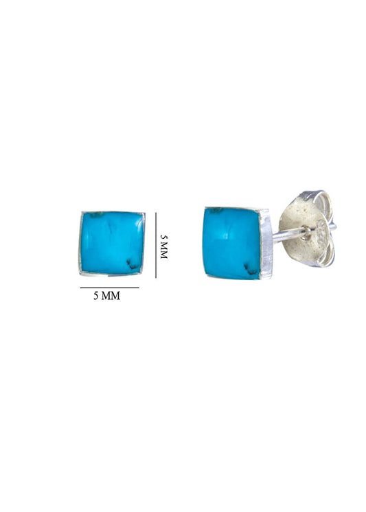 Good Looking Studs in Square Shape Blue Turquoise and 925 Sterling Silver