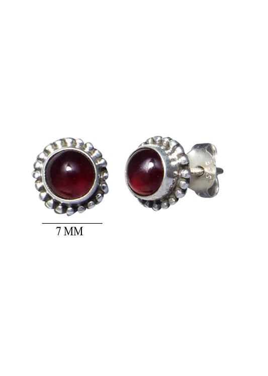 Beautiful Round Shape Garnet Studs in 92.5 Sterling Silver