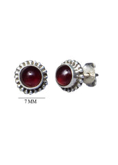 Beautiful Round Shape Garnet Studs in 92.5 Sterling Silver