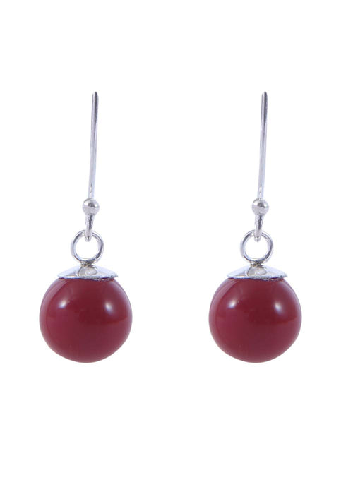 Pair of Red colour Pearl Hangings with 92.5 Sterling Silver Ear Wire - Default Title - Abhooshan