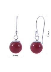 Pair of Red colour Pearl Hangings with 92.5 Sterling Silver Ear Wire