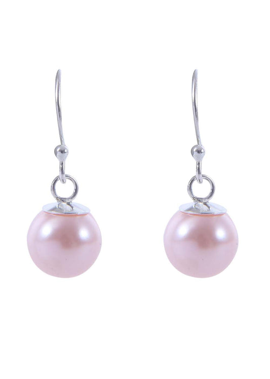 Pair of Pink colour Pearl Hangings with 92.5 Sterling Silver Ear Wire