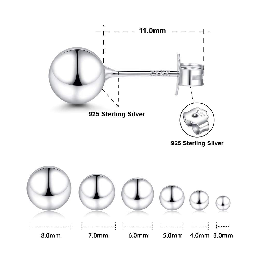 925 Sterling Silver Piercing 6 mm Hollow Ball Stud Unisex Earrings