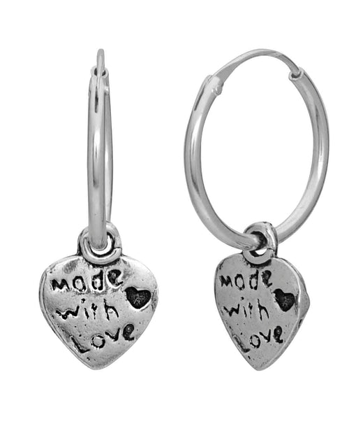 12 mm Hoop with love Heart Hangings in 92.5 Sterling Silver - Default Title - Abhooshan