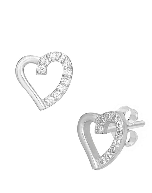 Trendy Love Heart Studs in 92.5 Sterling Silver and CZ stones
