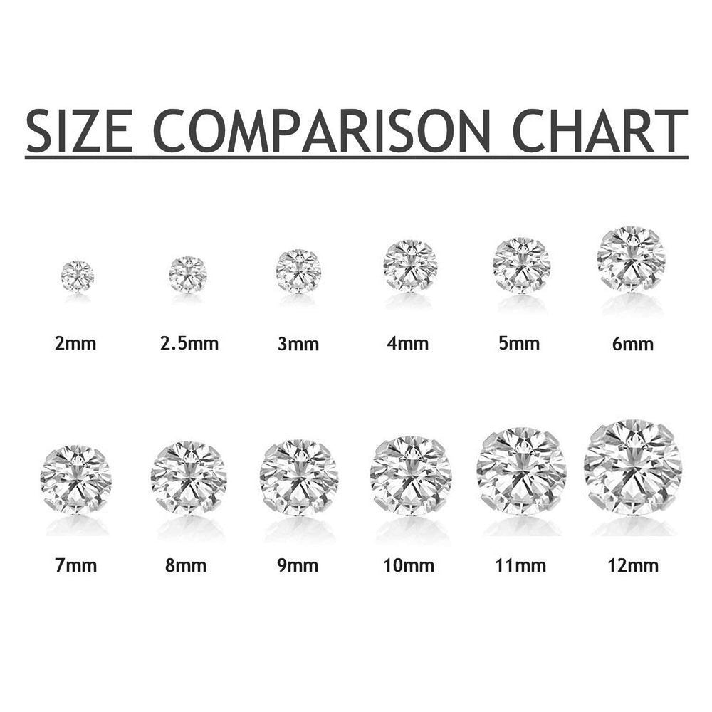 925 Sterling Silver pair of Round shape 8mm Single White Cubic Zircon (CZ) Unisex Stud Earrings