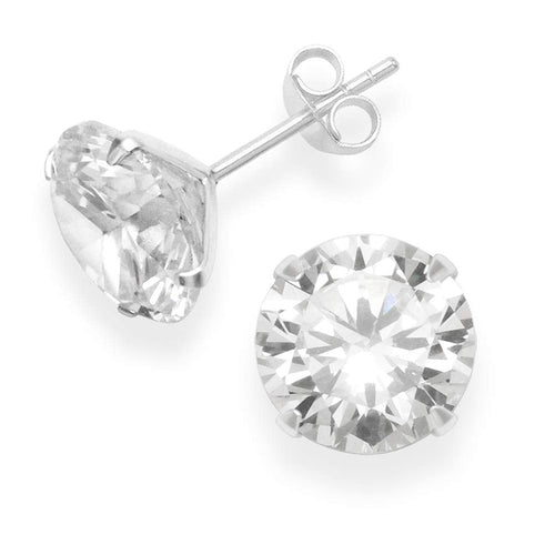 925 Sterling Silver pair of Round shape 10mm Single White Cubic Zircon (CZ) Unisex Stud Earrings - Default Title - Abhooshan