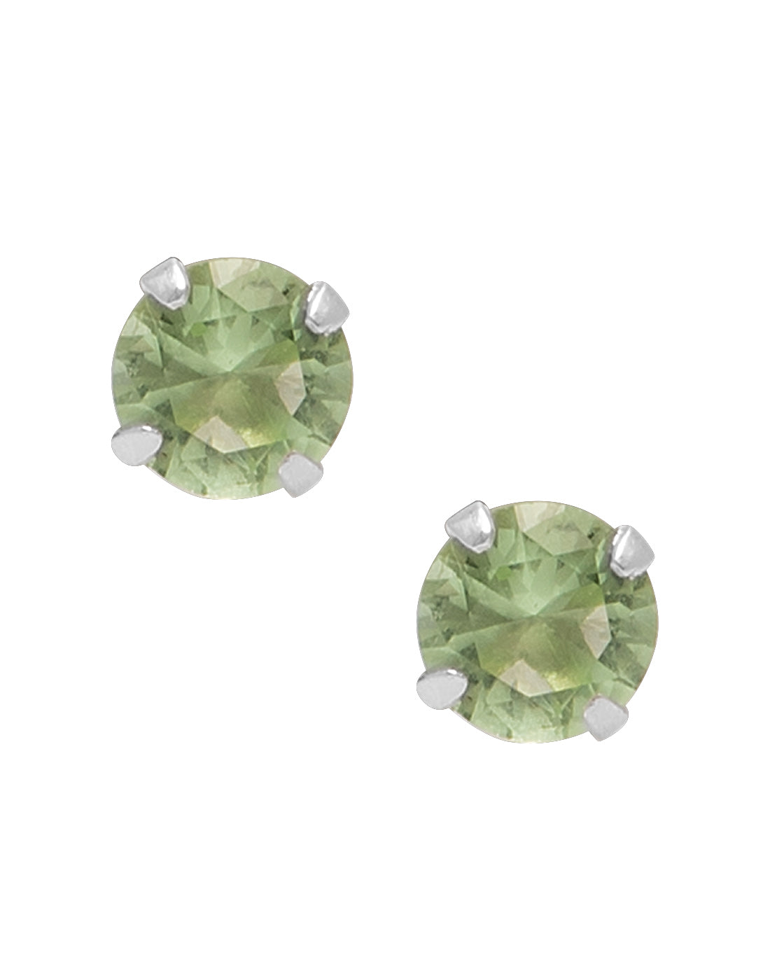 925 Sterling Silver Pair of Round Single Pista Green  5mm CZ Stone Piercing Stud Earrings