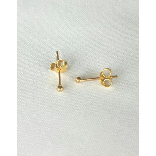 2 mm Gold Plated Piercing Ball 925 Silver Stud Earrings