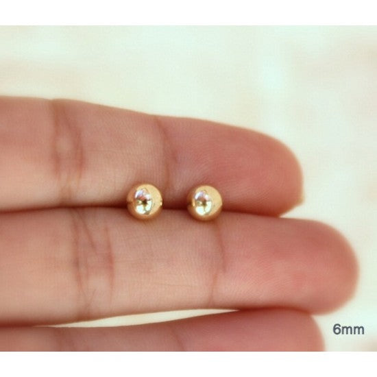 Gold Plated 6 mm Piercing Ball 925 Silver Stud Earrings
