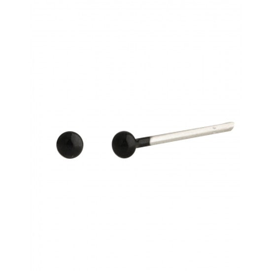 925 STERLING SILVER Black Enamel PAIR OF ROUND SHAPE