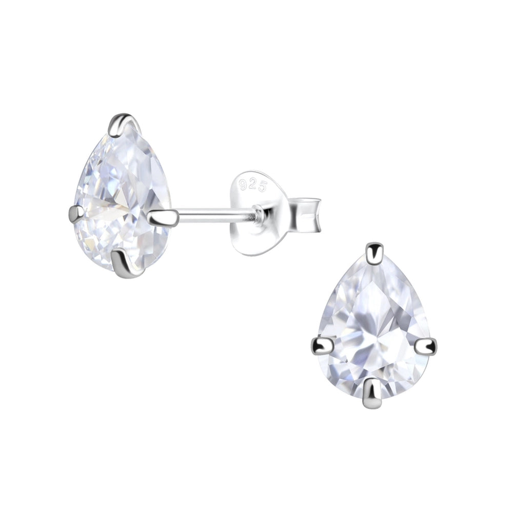 925 Sterling Silver Pair of Pear Shape White CZ Stone Piercing Stud Earrings