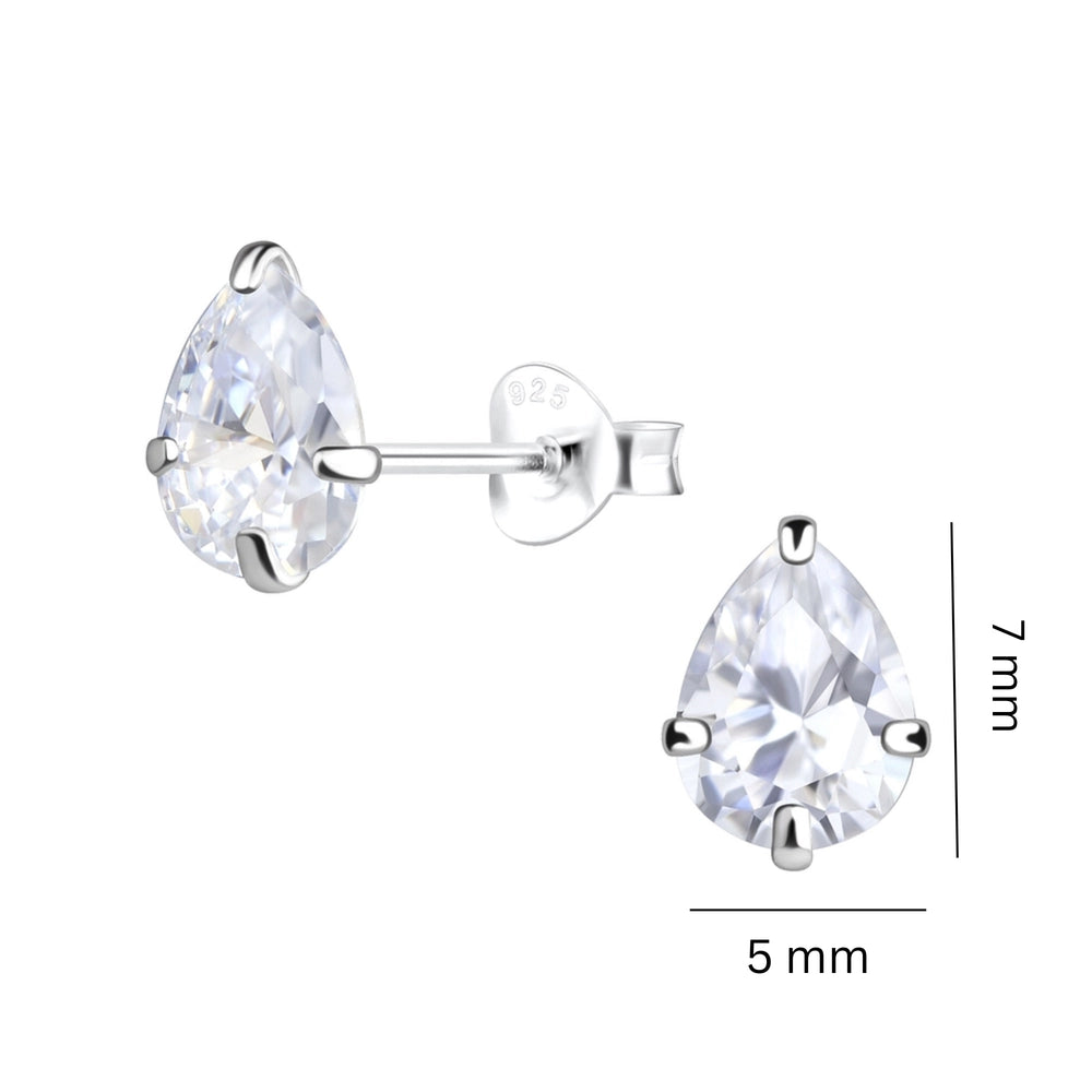 925 Sterling Silver Pair of Pear Shape White CZ Stone Piercing Stud Earrings