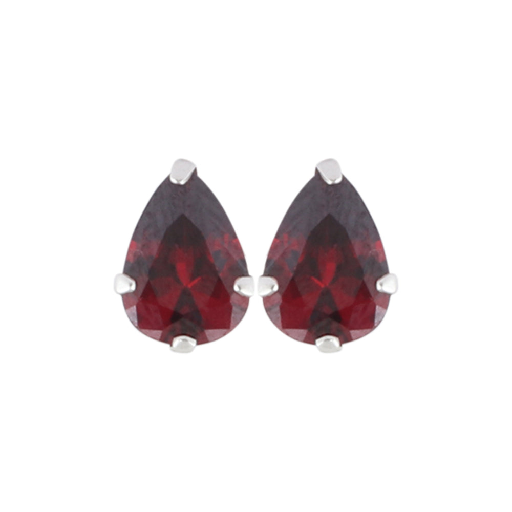 925 Sterling Silver Pair of Pear Shape Maroon CZ Stone Piercing Stud Earrings