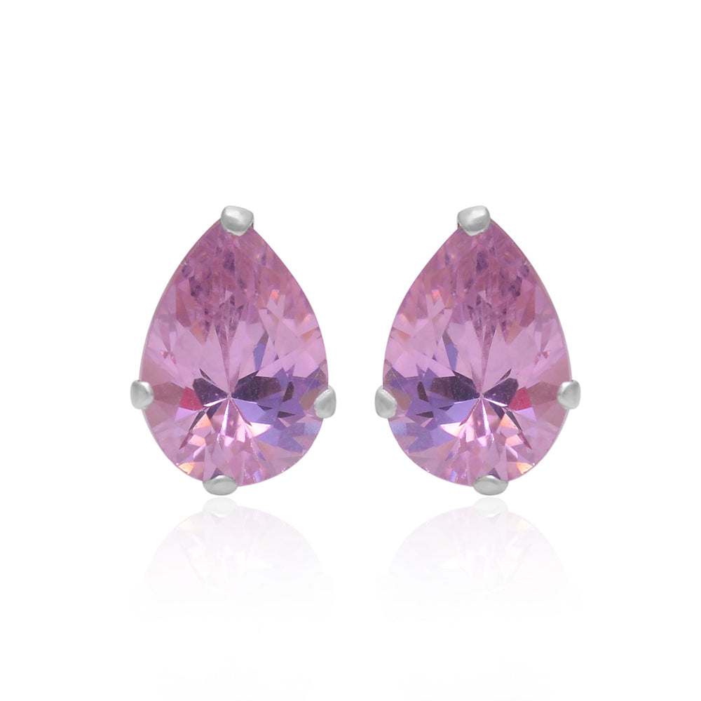 925 Sterling Silver Pair of Pear Shape Pink CZ Stone Piercing Stud Earrings