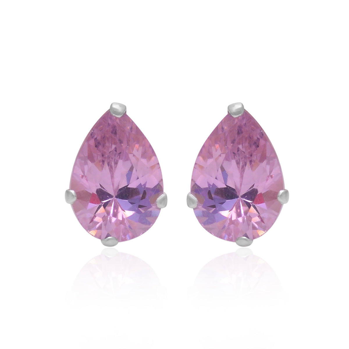925 Sterling Silver Pair of Pear Shape Pink CZ Stone Piercing Stud Earrings