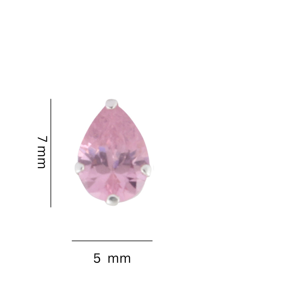 925 Sterling Silver Pair of Pear Shape Pink CZ Stone Piercing Stud Earrings