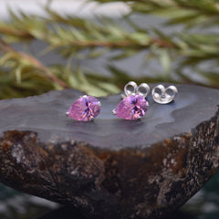 925 Sterling Silver Pair of Pear Shape Pink CZ Stone Piercing Stud Earrings