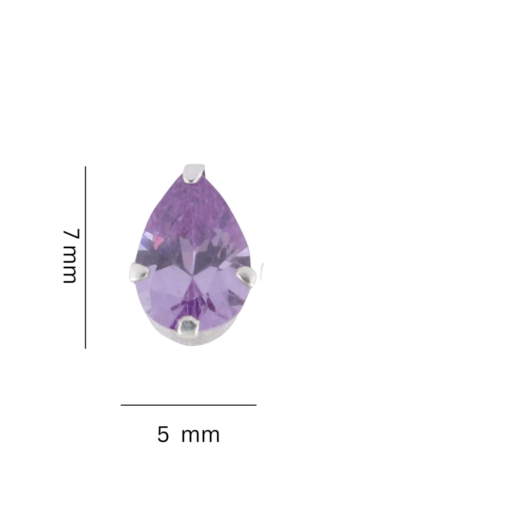 925 Sterling Silver Pair of Pear Shape Light Purple CZ Stone Piercing Stud Earrings