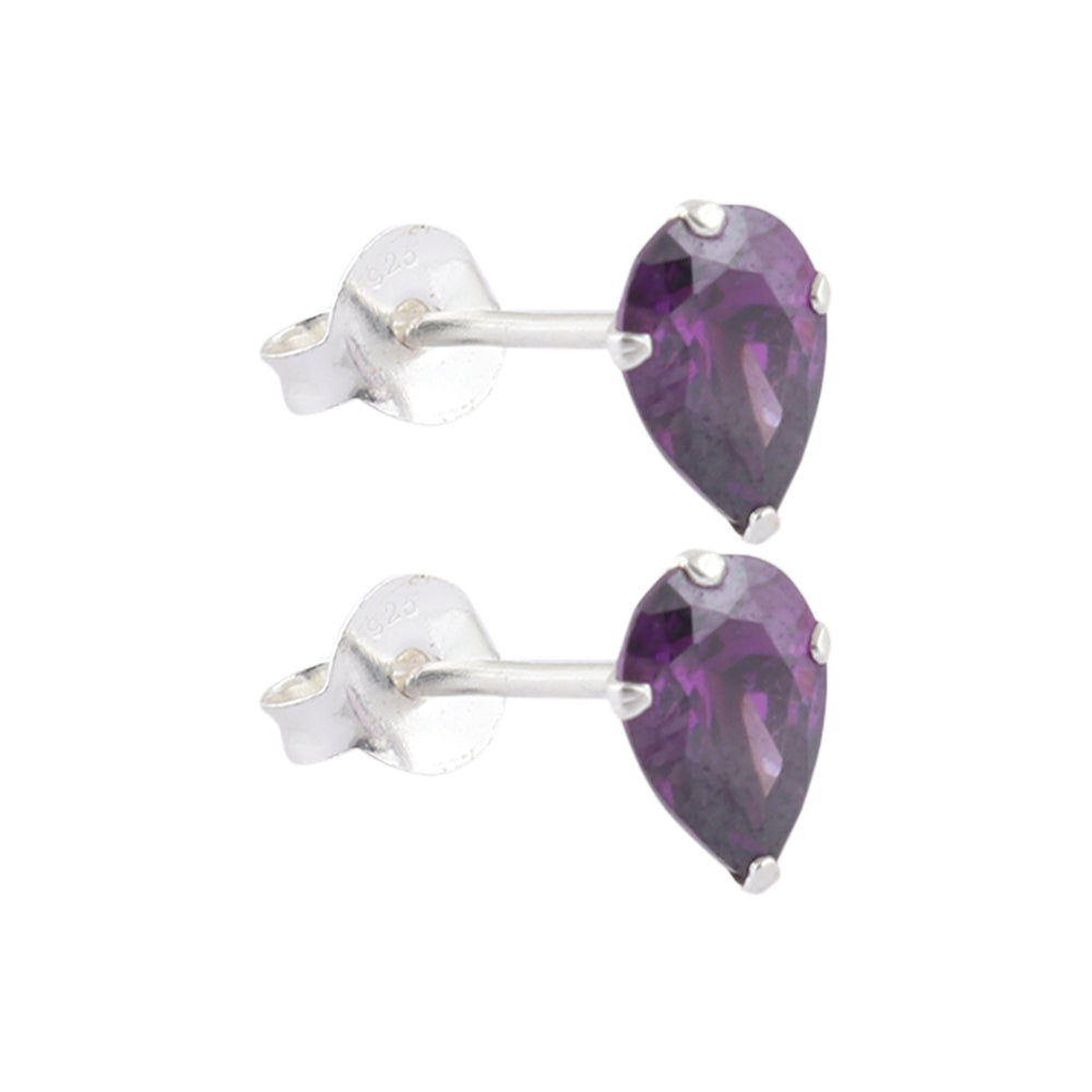 925 Sterling Silver Pair of Pear Shape Dark Purple CZ Stone Piercing Stud Earrings