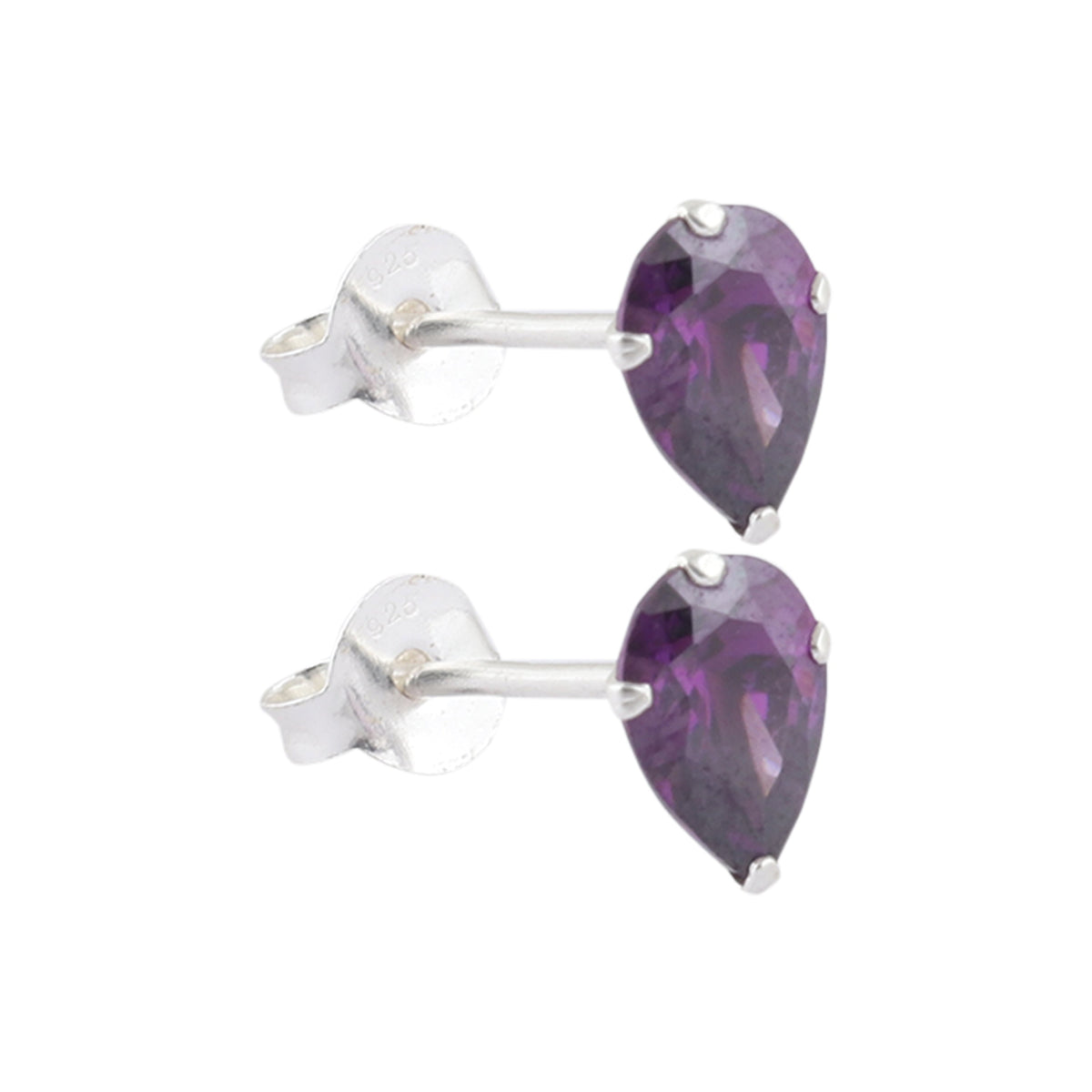 925 Sterling Silver Pair of Pear Shape Dark Purple CZ Stone Piercing Stud Earrings