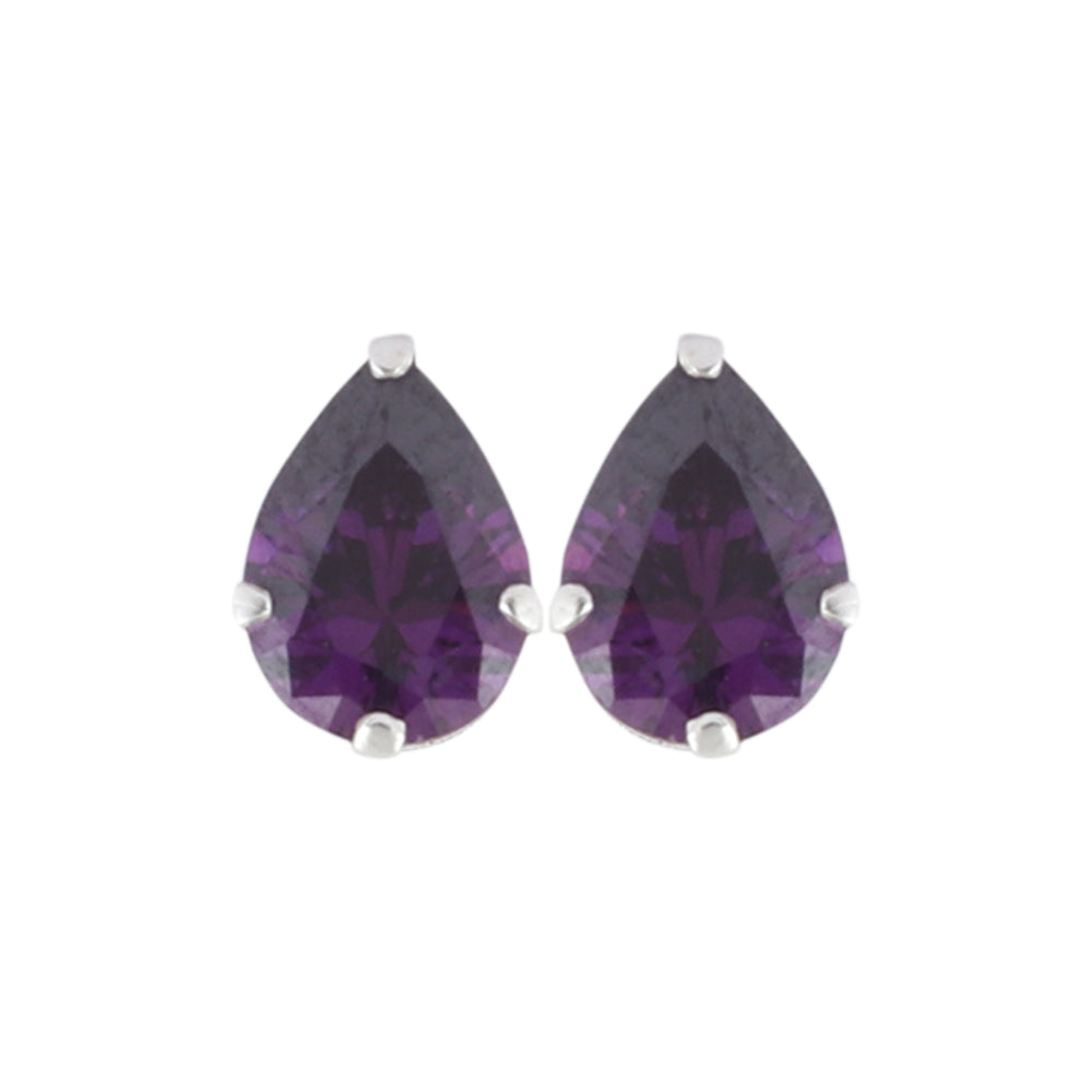 925 Sterling Silver Pair of Pear Shape Dark Purple CZ Stone Piercing Stud Earrings