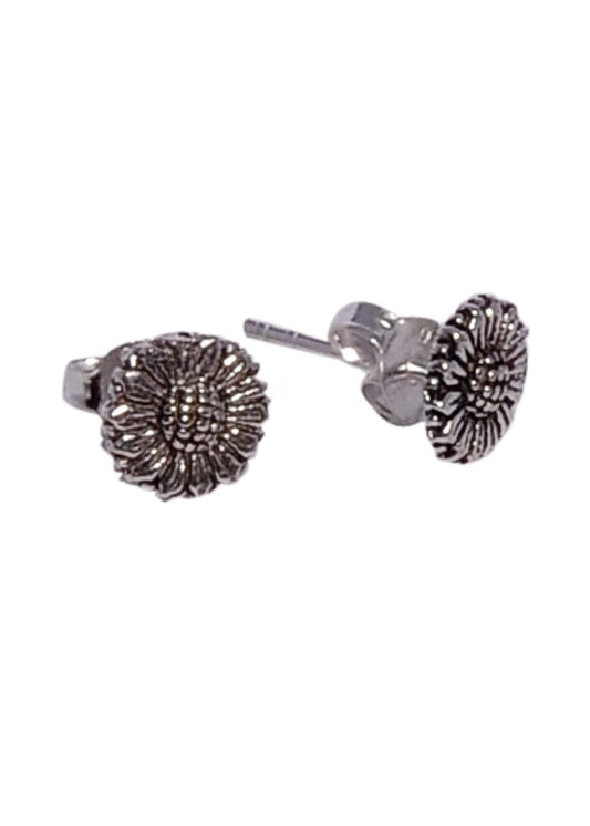 Flower Shaped Studs in Oxidised 92.5 Silver