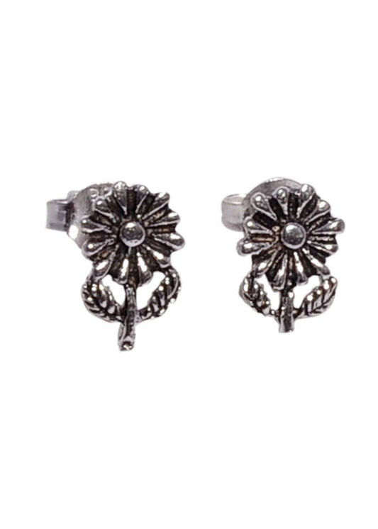 Unique flower shape studs in Oxidized 92.5 Silver