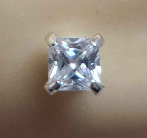 925 Sterling Silver pair of Square shape 3mm Single White Cz Unisex Stud Earrings