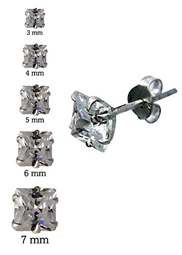 925 Sterling Silver pair of Square shape 3mm Single White Cz Unisex Stud Earrings