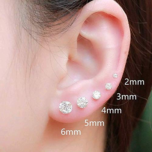 925 Sterling Silver Silver pair of Round shape 5mm Single White Cubic Zircon (CZ) Stone