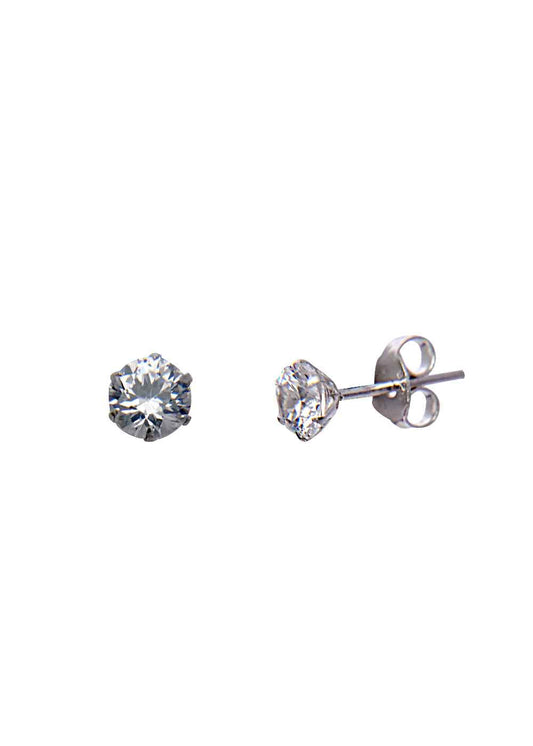925 Sterling Silver Pair of Round shape 4mm Single White Cubic Zircon (CZ) Stone Solitaire Unisex Stud Earrings