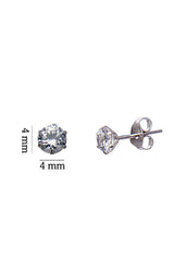 925 Sterling Silver Pair of Round shape 4mm Single White Cubic Zircon (CZ) Stone Solitaire Unisex Stud Earrings