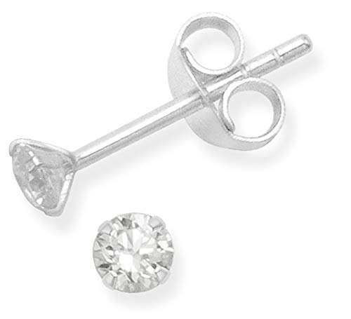 925 Sterling Silver pair of Round shape 3mm Single White Cubic Zircon (CZ) Stone Solitaire Stud Earrings