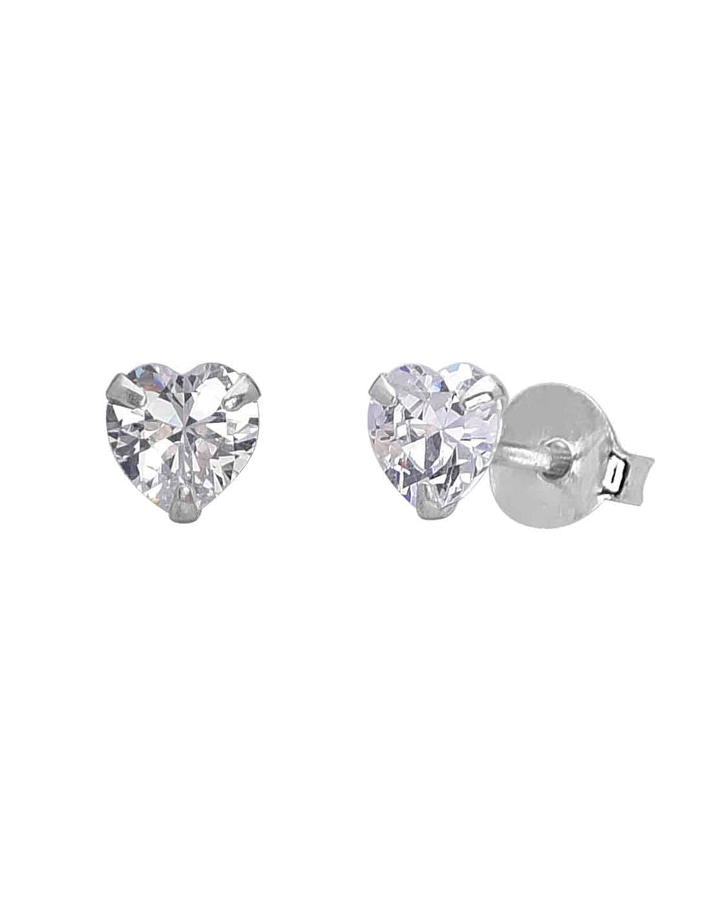 925 Sterling Silver  pair of Heart shape 3mm Single White Cubic Zircon (CZ) Stone Solitaire Stud Earrings